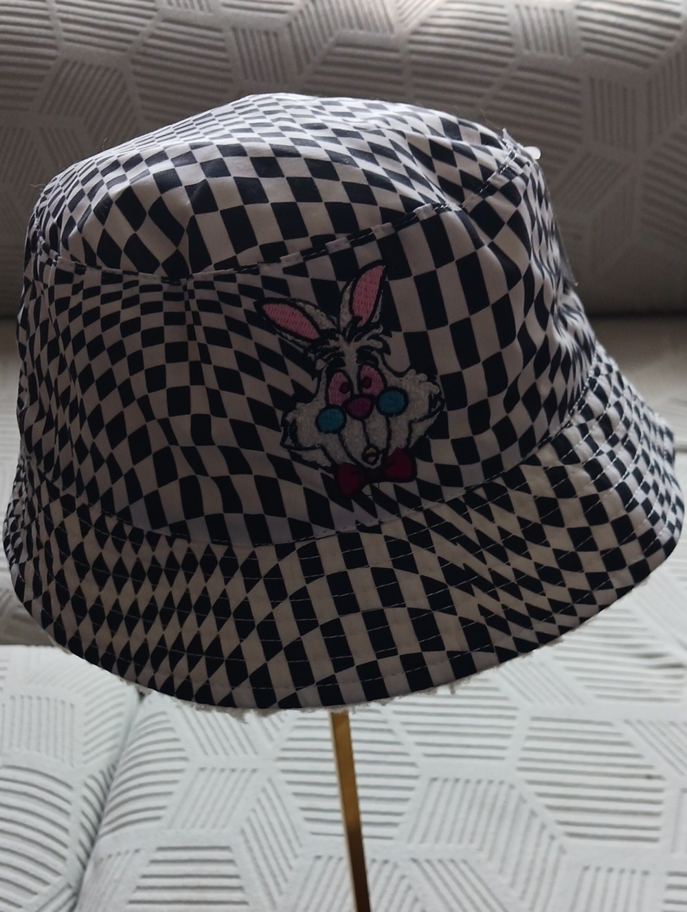 Disney Black and White Checkerboard Bucket Hat with Bunny Patch